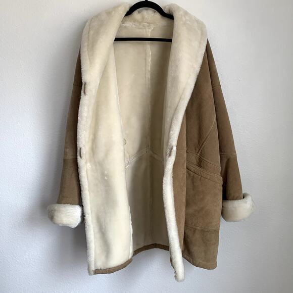 Wilsons Leather Shearling Fleece Faux Fur Lined Suede Leather Coat in Tan - Picture 3 of 16